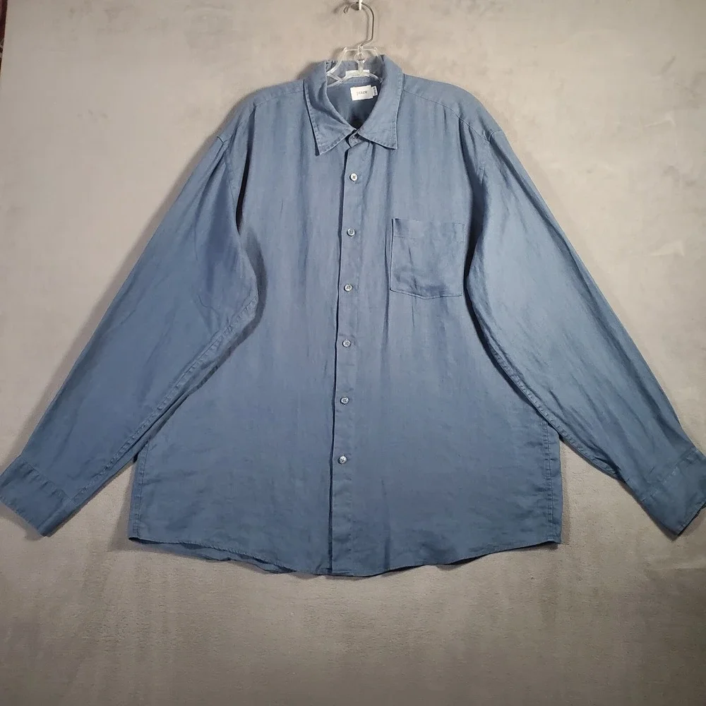 J. Crew Shirt Mens XL Blue 100% Linen Button Up Long Sleeve Classic Office‎ Prep